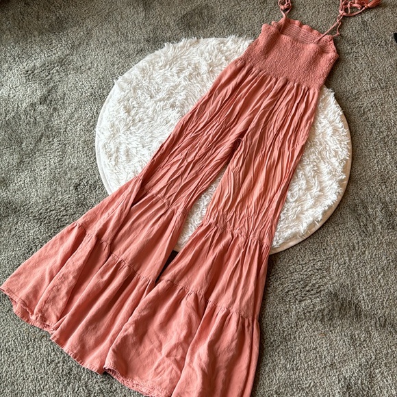 Main Strip Linen Bell Bottom Jumpsuit - Picture 8 of 8